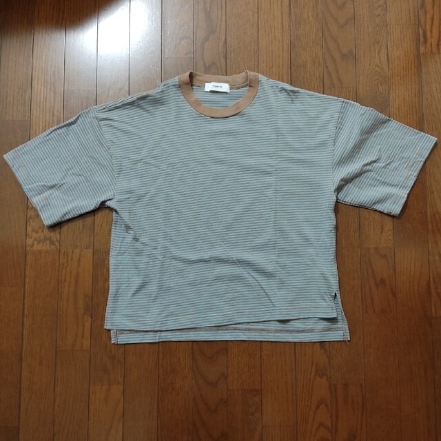 MERCERISED LOOSE BOX BORDER　ブラウン✕ブルー メンズのトップス(Tシャツ/カットソー(半袖/袖なし))の商品写真