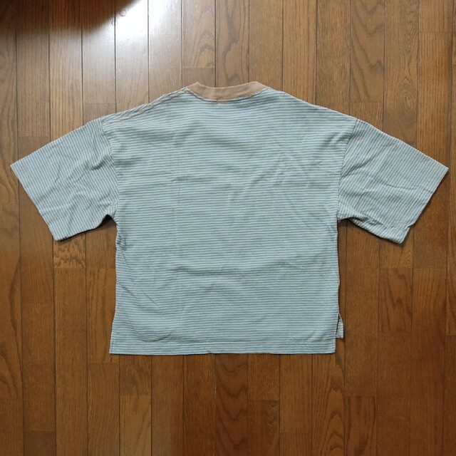 MERCERISED LOOSE BOX BORDER　ブラウン✕ブルー メンズのトップス(Tシャツ/カットソー(半袖/袖なし))の商品写真