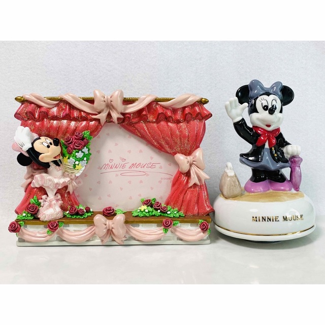 【 美品 】Disney ミニーマウス  陶器製オルゴール & フォトフレーム