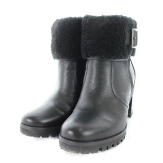 アグ(UGG)のアグ ショートブーツ チャンキーヒール ムートン レザー 23.5cm 黒(ブーツ)