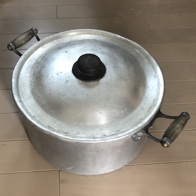 キッチン/食器アルミ 両手鍋 蓋付き フランス アンティーク