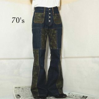 70s レザーパッチワークフレアパンツ