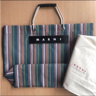 マルニ(Marni)の【専用】MARNI FLOWER CAFE ストライプバッグ【グリーン】保存袋付(トートバッグ)