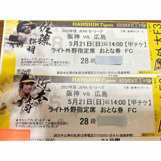 ハンシンタイガース(阪神タイガース)の阪神タイガース　5/21(日) 阪神X広島戦　2席連番　通路近く(野球)