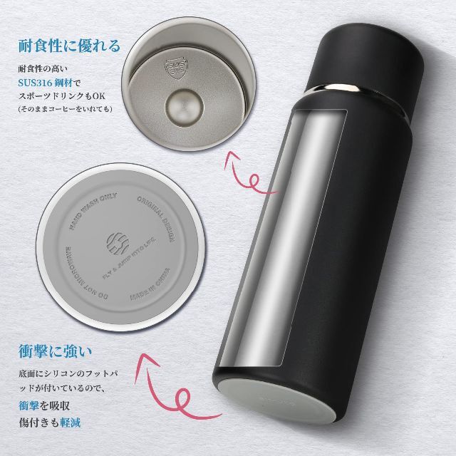 【色: ブラック】FJbottle 水筒 580ml 真空断熱2ウェイボトル 直