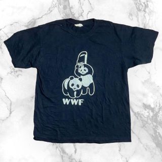 S995 古着 GILDAN   黒 WWF　パンダ　プロレス　ネタ Tシャツ(Tシャツ/カットソー(半袖/袖なし))