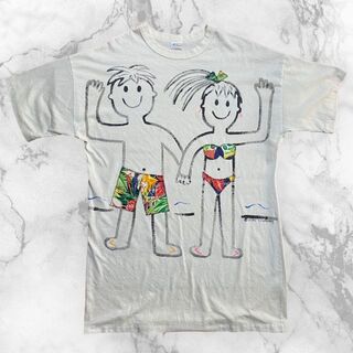 S980 古着 90s USA製 子供　夏休み　イラスト　ラフ画　水着 Tシャツ(Tシャツ/カットソー(半袖/袖なし))