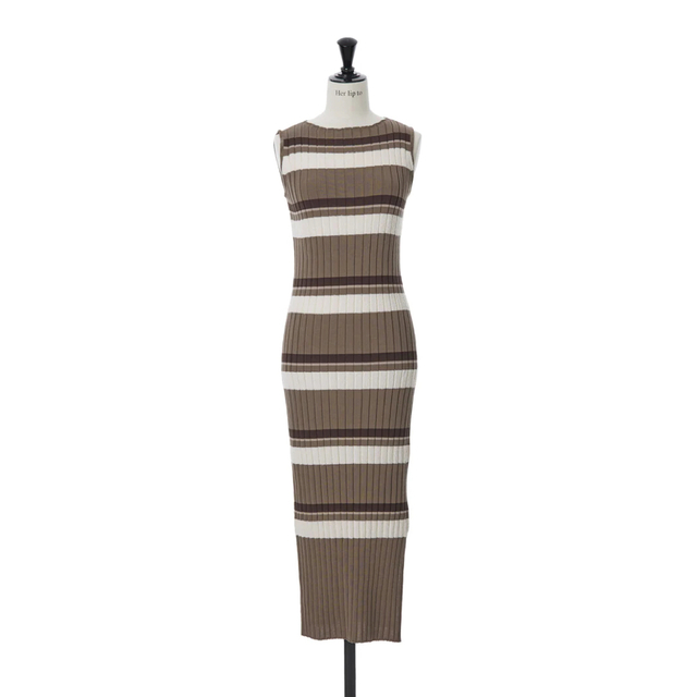 Cotton Striped Ribbed Knit Dress Mサイズ