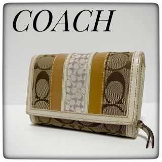 コーチ(COACH)のCOACHコーチ✨財布 二つ折り財布 シグネチャー ブラウン ホワイトフェルト(財布)