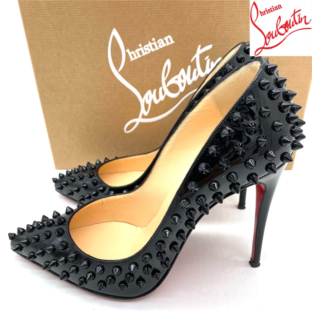 〈美品）Christian Louboutin【23cm】スパイク パンプス 黒靴/シューズ