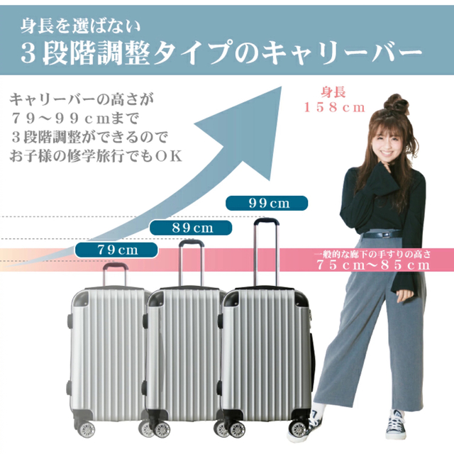 大人気‼️ストライプキャリーケース　☆ホワイト☆ Mサイズ　他色あり‼️ レディースのバッグ(スーツケース/キャリーバッグ)の商品写真