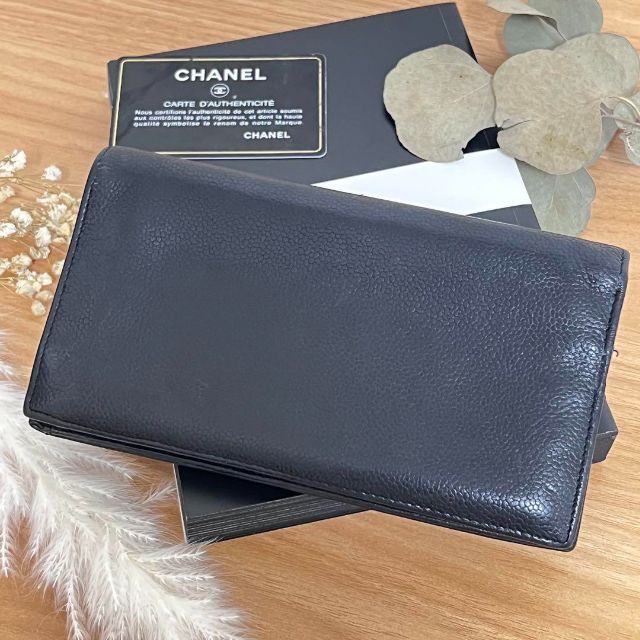 CHANEL キャビアスキン 長財布 二つ折り ブラック - www.sorbillomenu.com