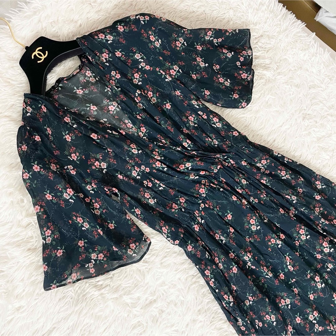 ZARA ザラ 花柄 総柄 ロングワンピース フレア Aライン シースルー