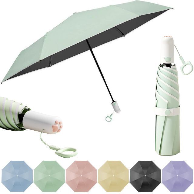 【色: グリーン】Formemory 猫の肉球傘 日傘 折りたたみ傘 カラー 6