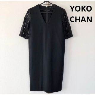 ヨーコチャン(YOKO CHAN)のYOKO CHAN ヨーコチャン レース ワンピース ウール ブラック 美品(ひざ丈ワンピース)