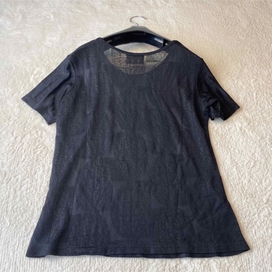 FENDI フェンディ ズッカ柄レーストップス Tシャツ ブラック