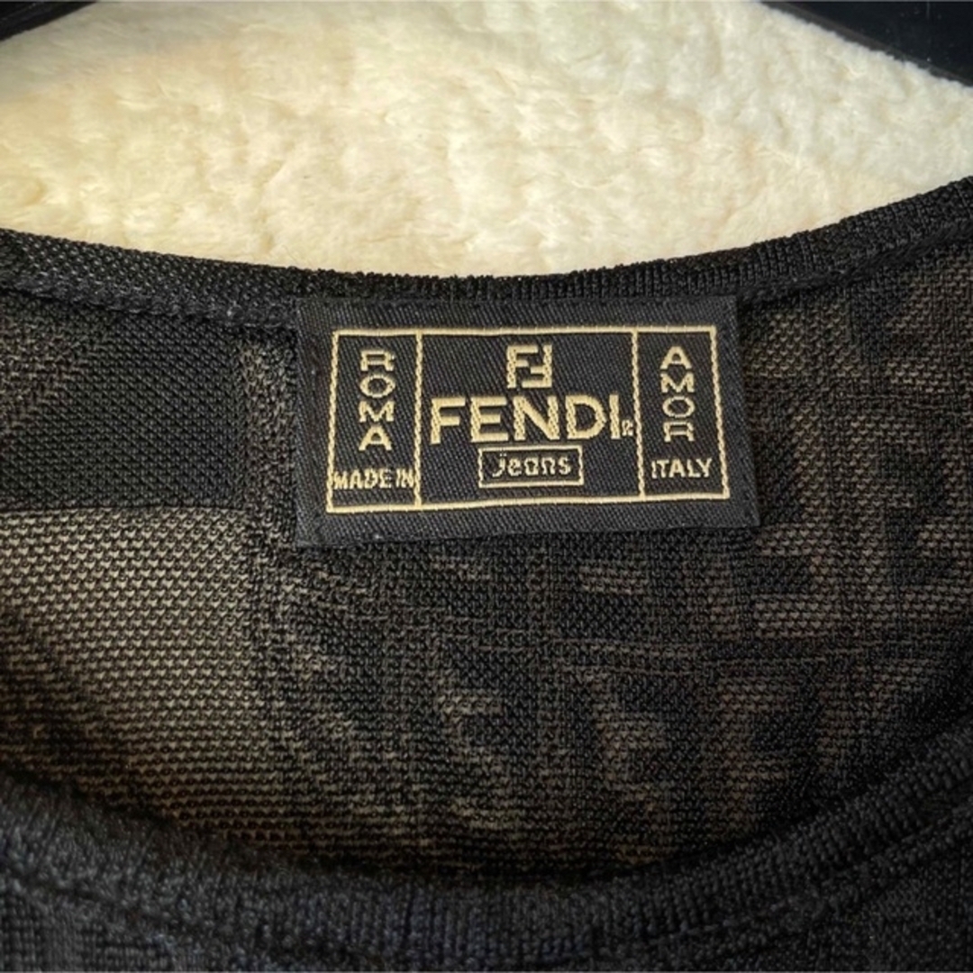 FENDI フェンディ ズッカ柄レーストップス Tシャツ ブラック