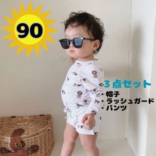 水着　ラッシュガード　セパレート　キッズ　子供　ベビー　帽子付き　3点セット(水着)