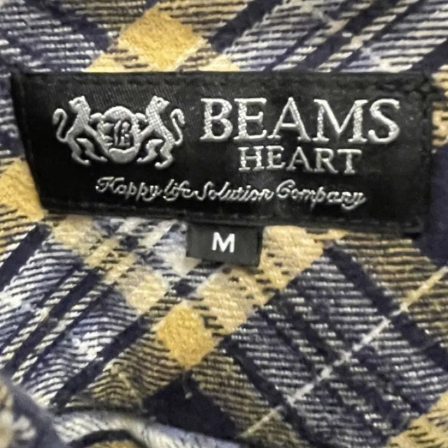 BEAMS(ビームス)の【セール 】美品BEAMS HEART 刺繍ロゴ★ 長袖チェックシャツ　メンズM メンズのトップス(Tシャツ/カットソー(七分/長袖))の商品写真