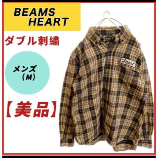 ビームス(BEAMS)の【セール 】美品BEAMS HEART 刺繍ロゴ★ 長袖チェックシャツ　メンズM(Tシャツ/カットソー(七分/長袖))