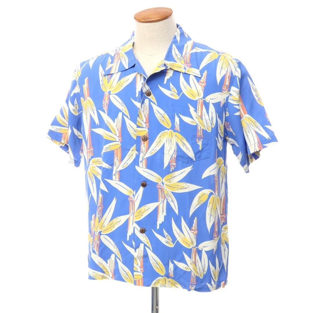 最短出荷 【中古】サンサーフ SUN SURF バンブー柄 半袖アロハシャツ ブルーxイエローxオフホワイト【サイズM】【メンズ】 8250円 メンズ PINTUPLASTCOMVE サンサーフ sunsurf ランドオブアロハ 新品 名作 ブルー