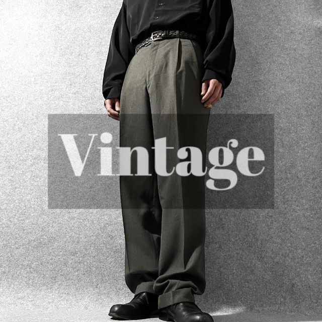 ART VINTAGE(アートヴィンテージ)の【vintage】2タック ワイド ルーズ ウール スラックス ダブル W34 メンズのパンツ(スラックス)の商品写真