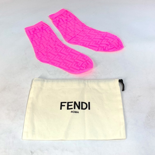 フェンディ FENDI ズッカ FXZ532 ペア セット ソックス 靴下 ポリアミド ピンク 未使用
