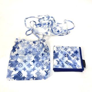 ルイヴィトン(LOUIS VUITTON)のルイヴィトン LOUIS VUITTON セット マスク バンダナ モノグラム ウォーターカラー M76751 ポーチ 3点セット マスク コットン ブルー 未使用(その他)