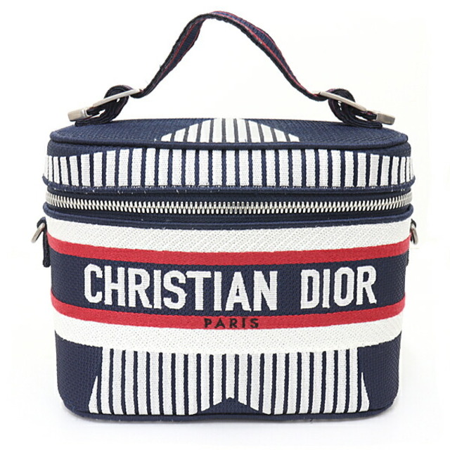 Dior(ディオール)のChristian Dior クリスチャン ディオール DIORTRAVEL スモールバニティーケース 2WAYバッグ ショルダーバッグ ハンドバック ネイビー ホワイト レッド シルバー金具 【中古】Aランク レディースのバッグ(その他)の商品写真