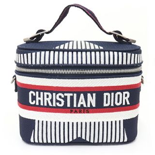 Christian Dior クリスチャン ディオール DIORTRAVEL スモールバニティーケース 2WAYバッグ ショルダーバッグ ハンドバック ネイビー ホワイト レッド シルバー金具 Aランク