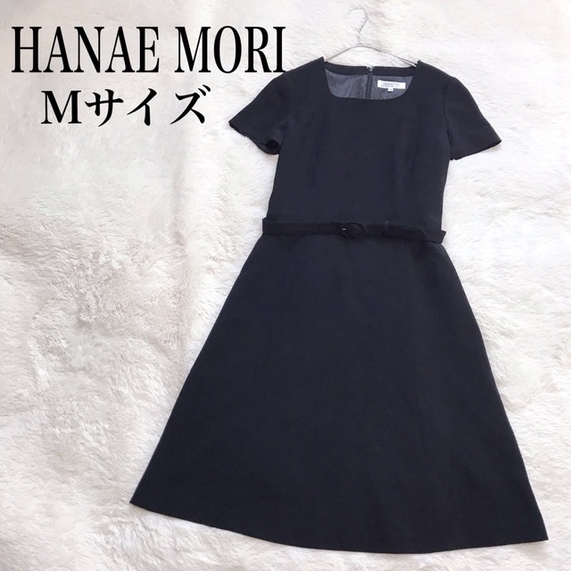 HANAE MORI(ハナエモリ)の美品 PRIMATIVO HANAE MORI ワンピース ブラック 半袖  レディースのワンピース(ひざ丈ワンピース)の商品写真
