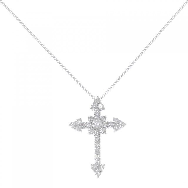 消費税無し K18WG クロス ダイヤモンド ネックレス 1.00CT ネックレス