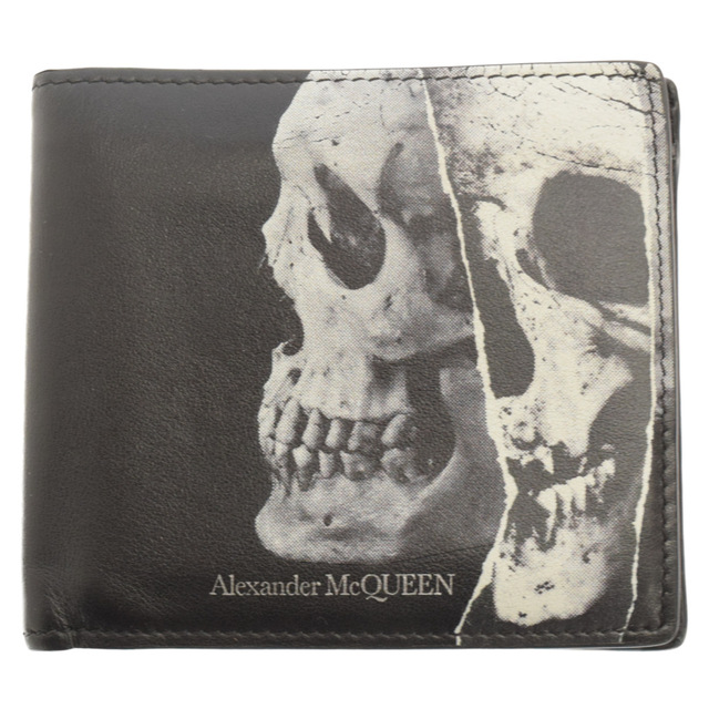 Alexander McQueen アレキサンダーマックイーン スカルプリント 二つ折り レザーウォレット 財布 ブラック