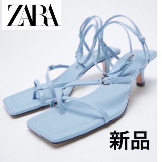 ザラ(ZARA)の【新品　ZARA】タグ付き　ストライプ　ヒール　レザーサンダル　36(サンダル)