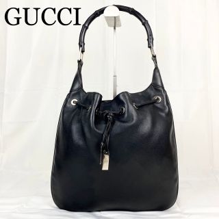 グッチ(Gucci)のGUCCI ショルダーバッグ　ワンショルダー　バンブー　巾着型　レザー　ブラック(ショルダーバッグ)