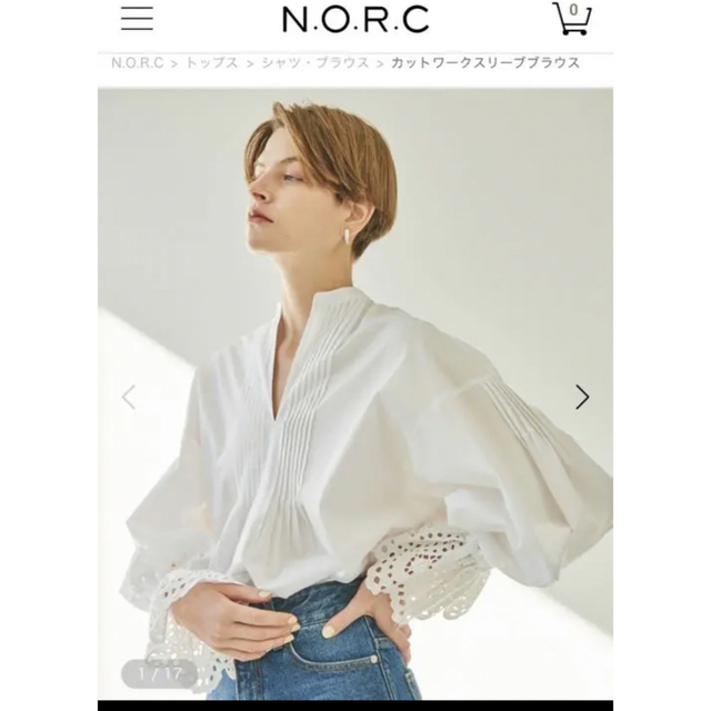 N.O.R.C(ノーク)のノーク　NORC カットワークスリーブブラウス レディースのトップス(シャツ/ブラウス(長袖/七分))の商品写真