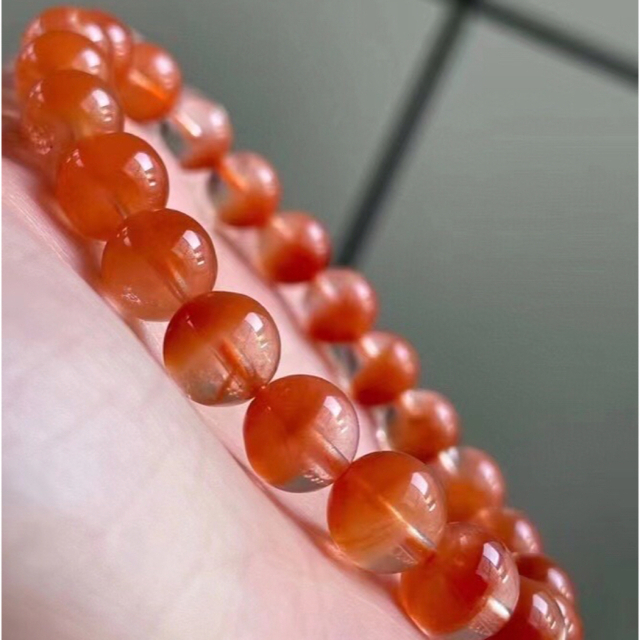 高級】レッド ラビットヘアールチルクォーツ ブレスレット 8.5mm-
