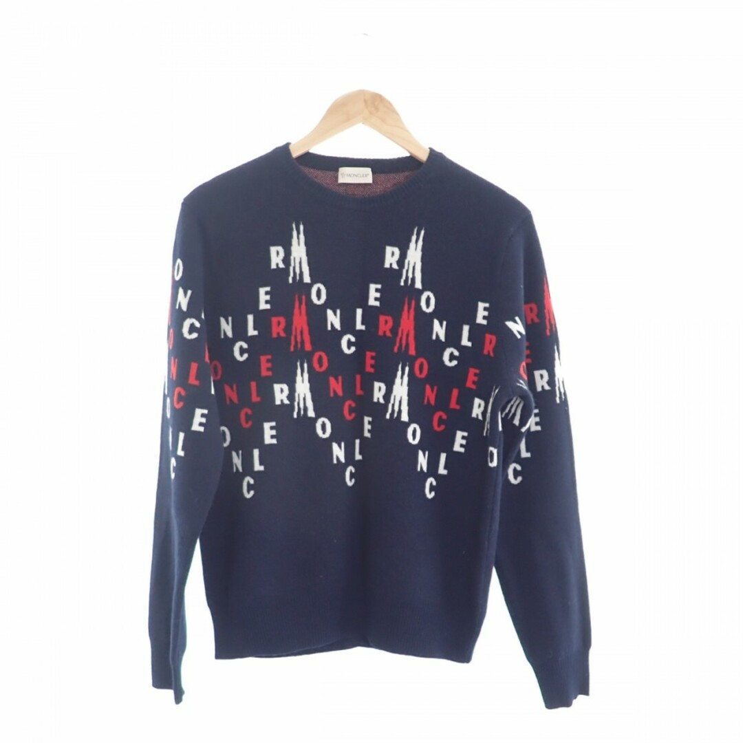 【Aランク】Moncler モンクレール MAGLIONE TRICOT GIROCOLLO ロゴ ニット トップス E20919041700 A9045 ウール ネイビー サイズS【ISEYA】