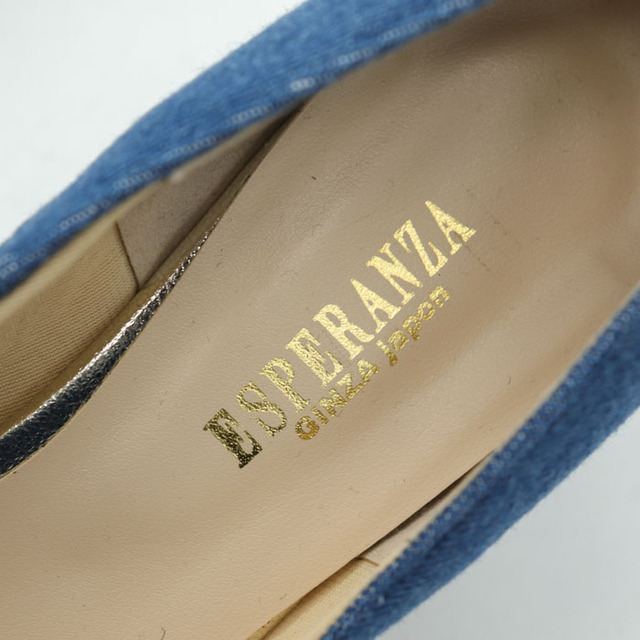 エスペランサ パンプス 美品 ポインテッドトゥ デニム地 ミドルヒール 日本製 シューズ 靴 レディース 22.5cmサイズ ブルー ESPERANZA レディースの靴/シューズ(ハイヒール/パンプス)の商品写真