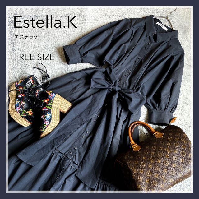 【Estella.K】エステラケー ベルテッド ロング シャツワンピース F