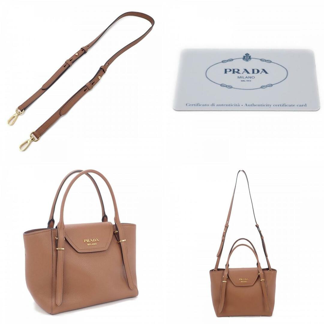 【Sランク】PRADA プラダ レザーハンドバッグ カーフスキン ブラウン ゴールド金具 1BA270 2E3A F0046 32 V【ISEYA】