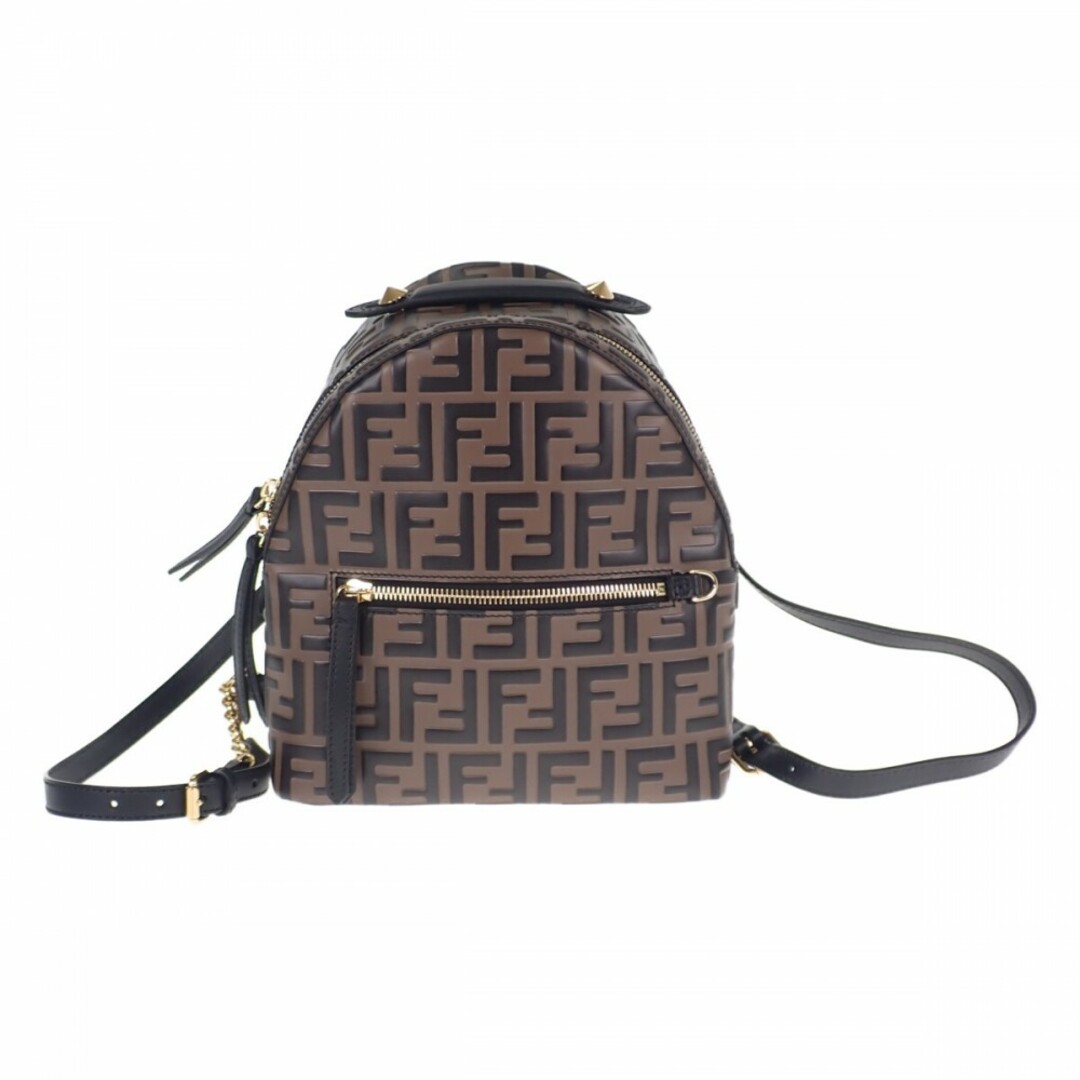 FENDI(フェンディ)の【中古】【Aランク】FENDI フェンディ FF バックパック スモール リュック 8BZ038A5TLF13VK カーフスキン ブラウン ゴールド金具【ISEYA】 レディースのバッグ(リュック/バックパック)の商品写真