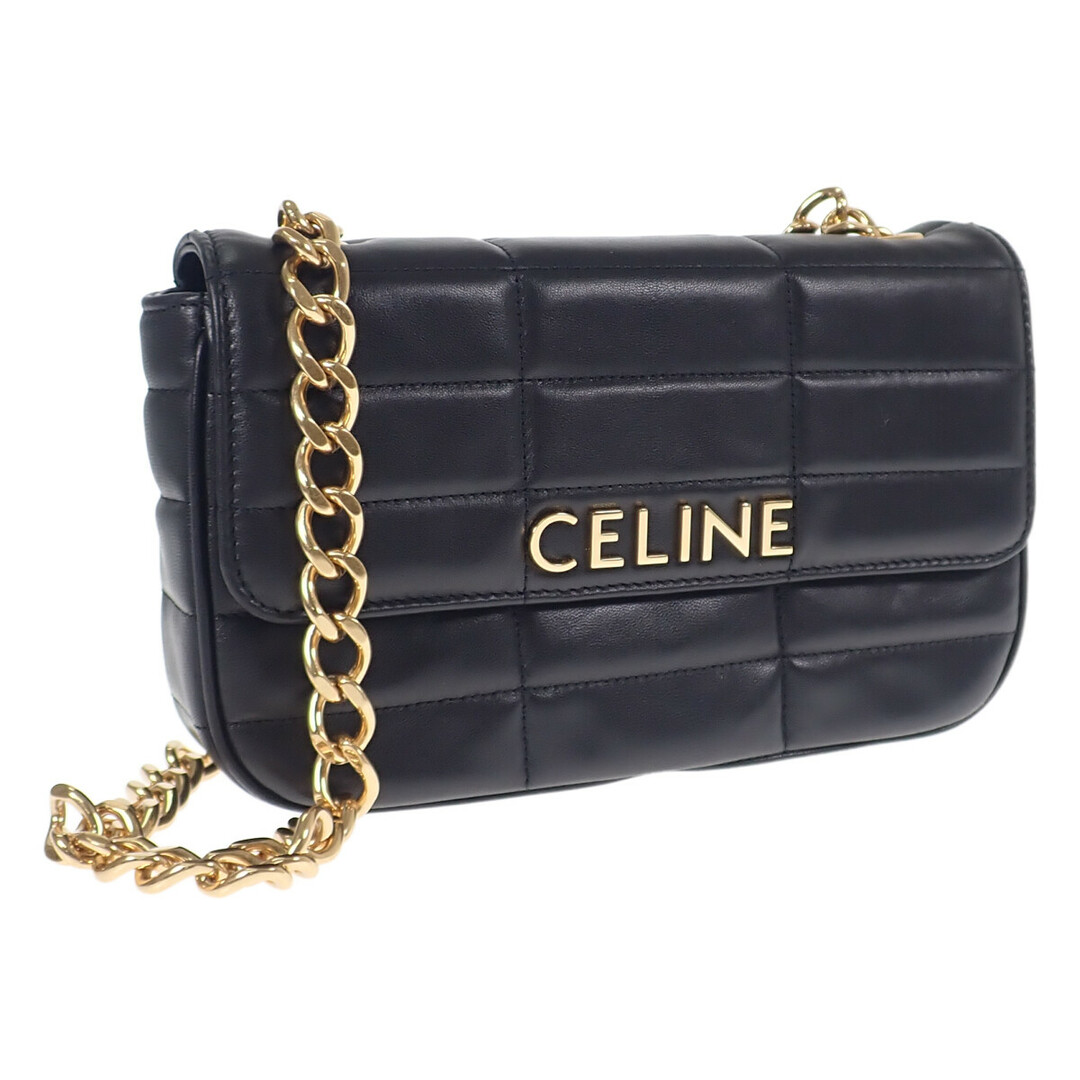 【Aランク】CELINE セリーヌ チェーン ショルダーバッグ マトラッセモノクローム 111273EPZ.38NO ゴートスキン ブラック ゴールド金具【ISEYA】