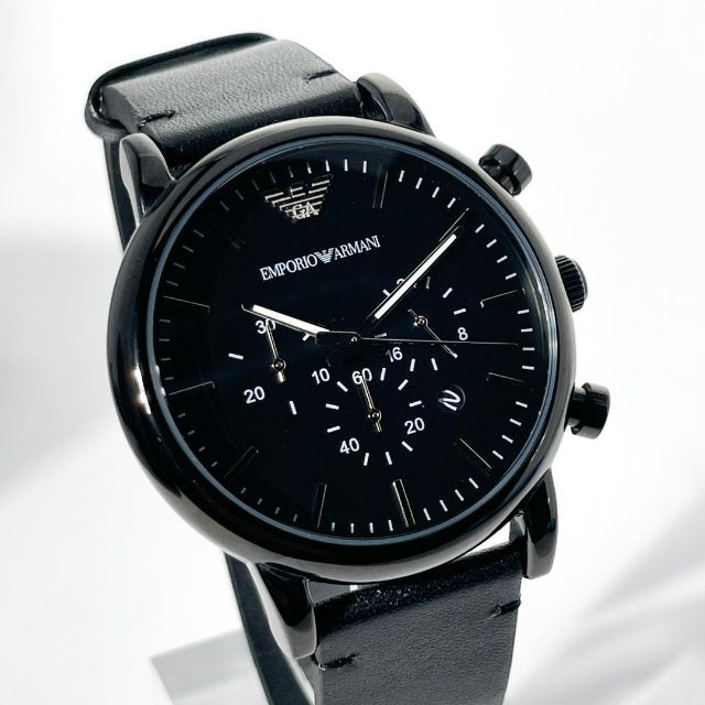 送料無料 エンポリオ・アルマーニ メンズ腕時計 ブラック クロノグラフ