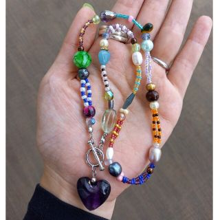 hand made beads necklace random beads💜(ネックレス)