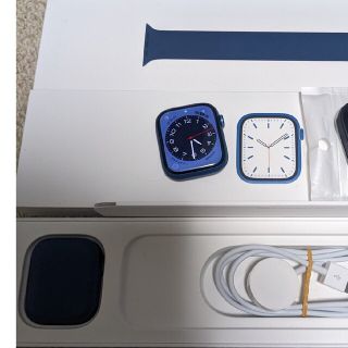 アップルウォッチ(Apple Watch)の【Care付、美品】Apple Watch 7 セルラー ブルーアルミ 45mm(腕時計(デジタル))