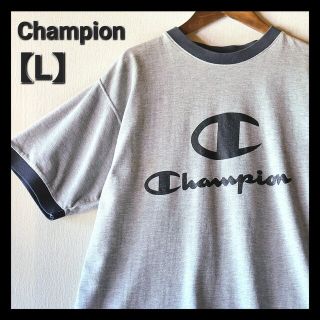 チャンピオン(Champion)の古着★チャンピオン 刺繍 ビッグ Cロゴ 霜降りボディ 灰色 リンガーTシャツ(Tシャツ/カットソー(半袖/袖なし))