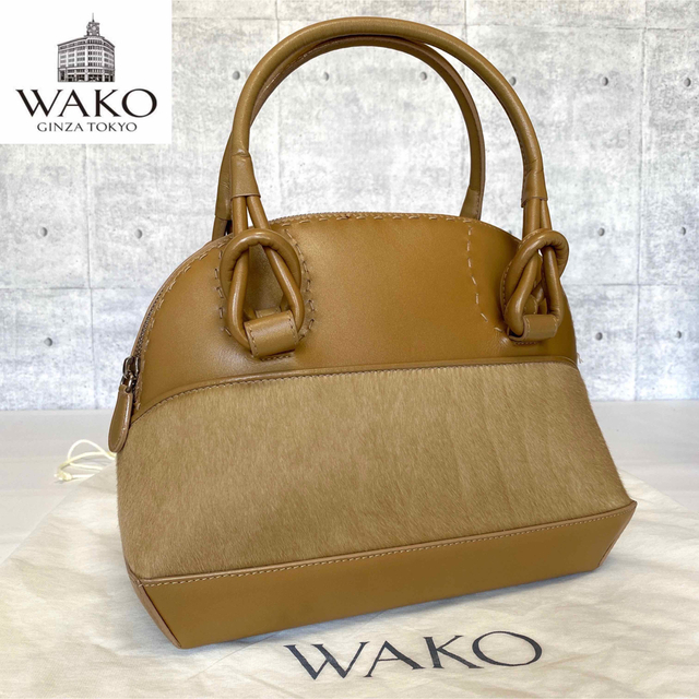 和光 WAKO ハンドバッグ レザー シルバー金具 ロゴ 茶色