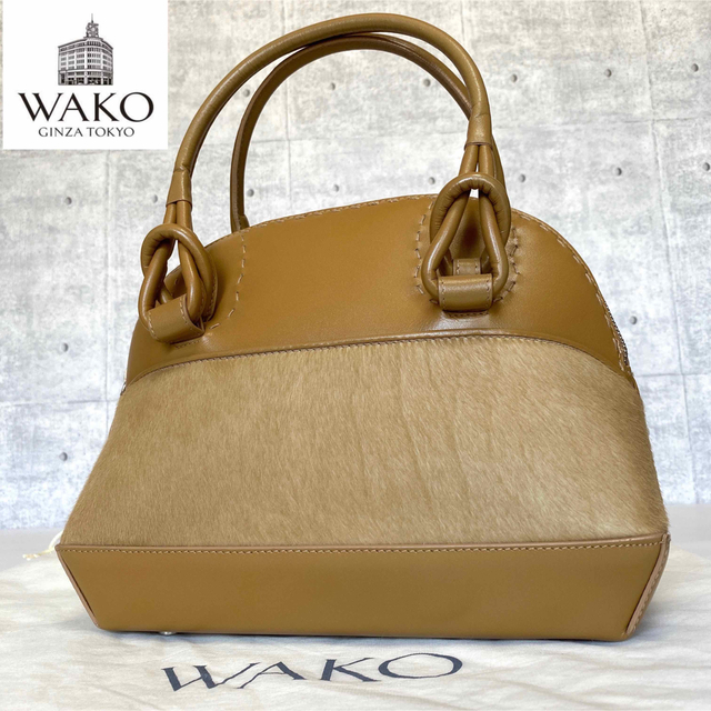 Aランク 【美品】WAKO 銀座和光 ベージュ レザー×ハラコ シルバー金具