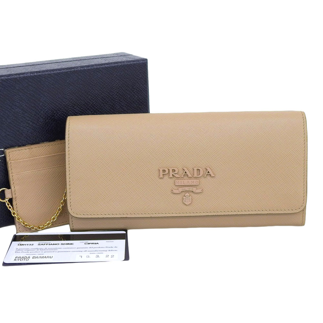 PRADA(プラダ)の【本物保証】 箱・保付 超美品 プラダ PRADA ロゴ ホック付長財布 レザー ピンクベージュ 1MH132 レディースのファッション小物(財布)の商品写真